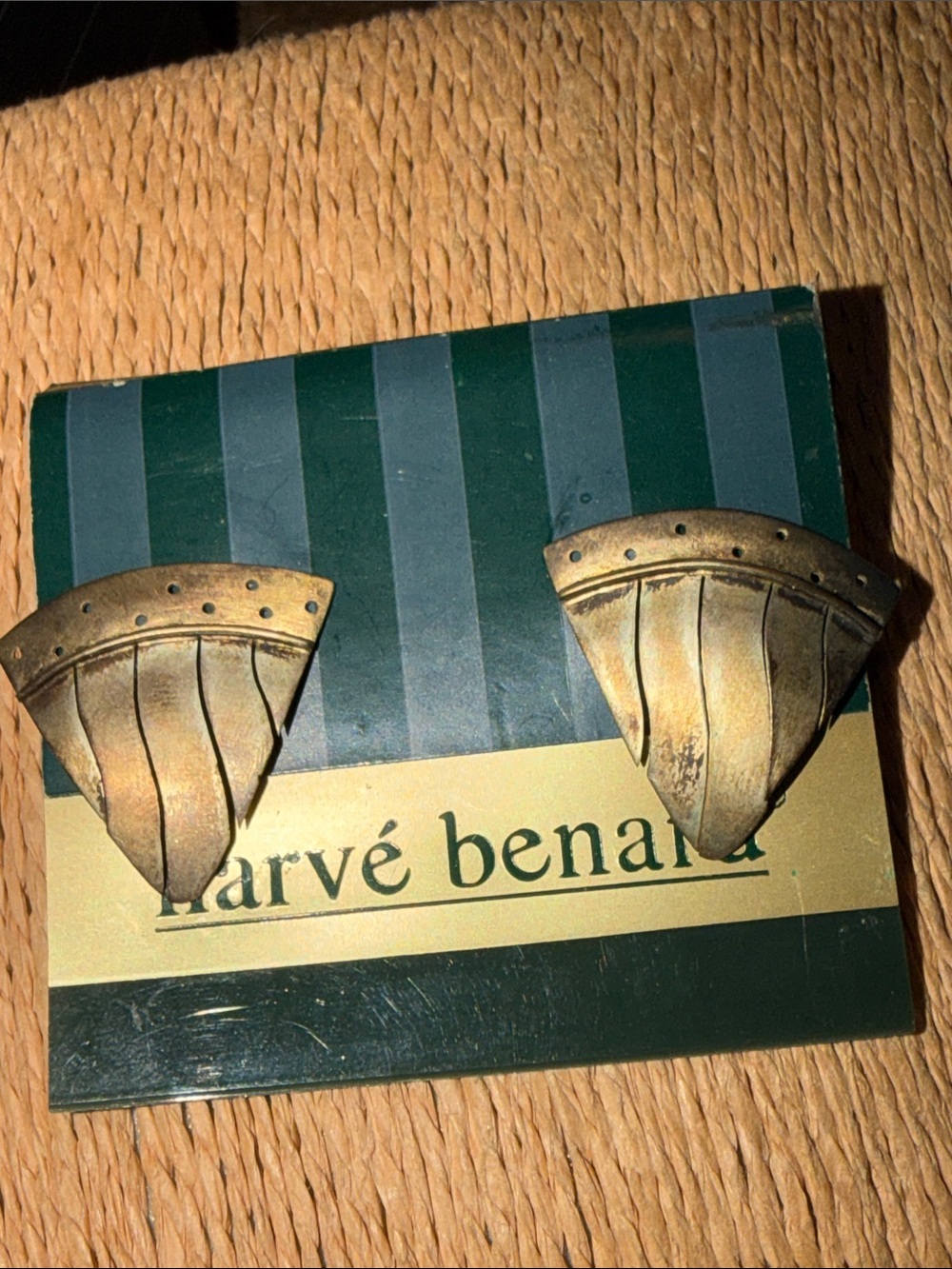Harve Benard Gold-Toned Shield Cufflinks with Antique Patina